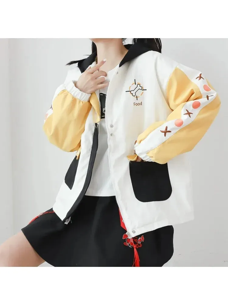 Metaversmall Shiba Inu Embroidery Harajuku Kawaii Women Hooded Quilted Coats Winter Long Sleeve Ladies Cotton Liner Jackets Outwears