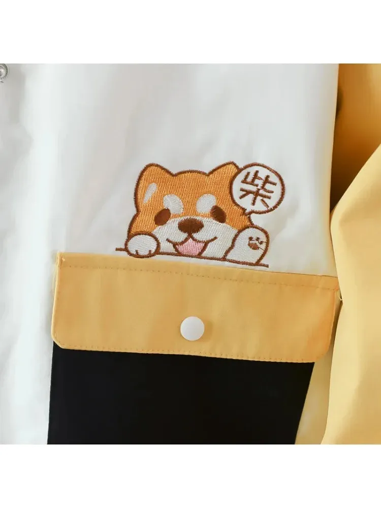 Metaversmall Shiba Inu Embroidery Harajuku Kawaii Women Hooded Quilted Coats Winter Long Sleeve Ladies Cotton Liner Jackets Outwears