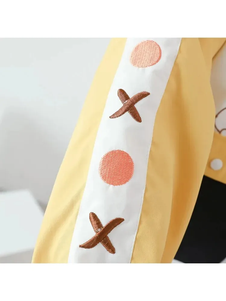 Metaversmall Shiba Inu Embroidery Harajuku Kawaii Women Hooded Quilted Coats Winter Long Sleeve Ladies Cotton Liner Jackets Outwears