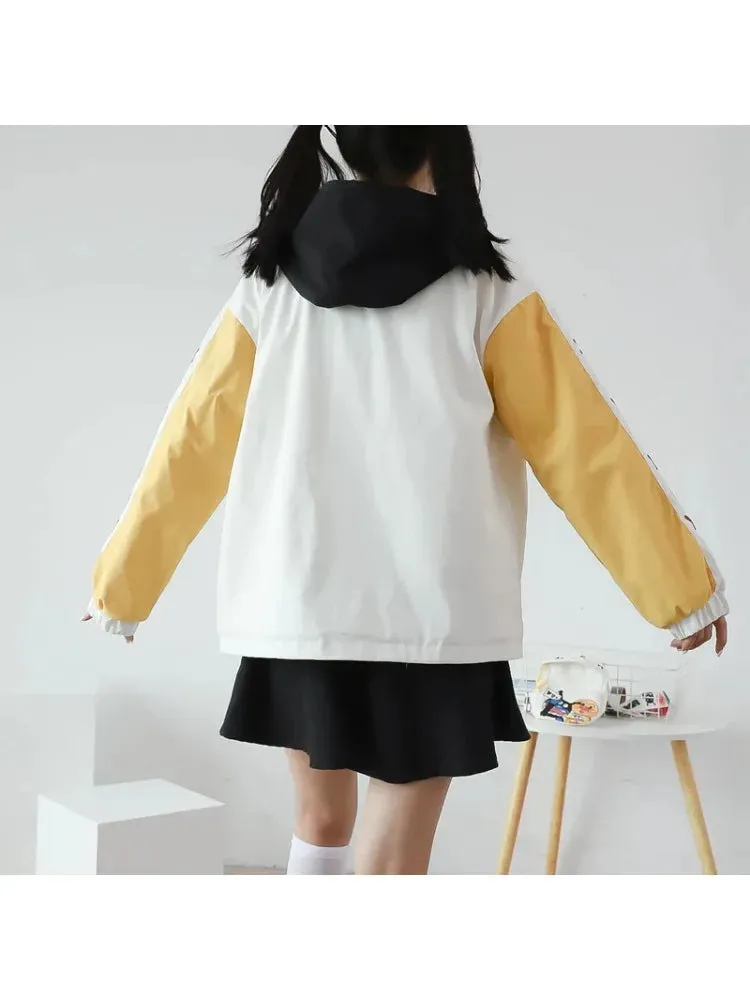 Metaversmall Shiba Inu Embroidery Harajuku Kawaii Women Hooded Quilted Coats Winter Long Sleeve Ladies Cotton Liner Jackets Outwears