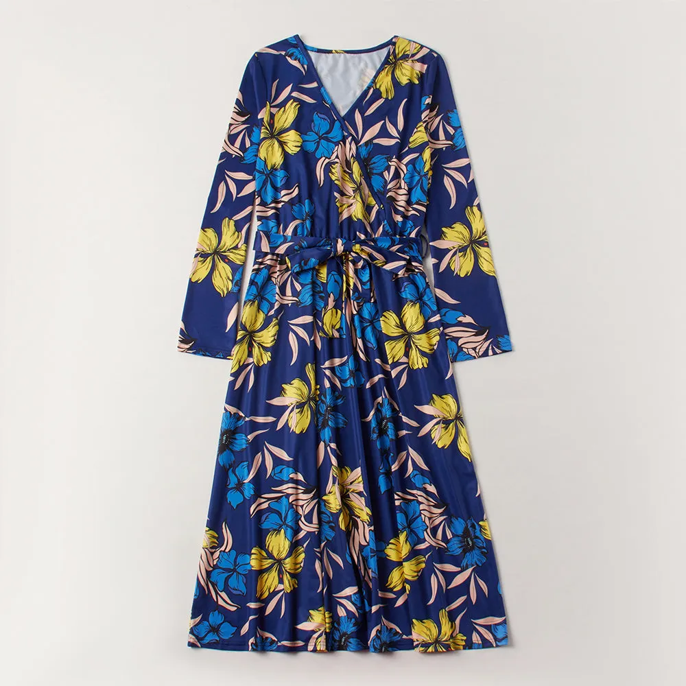 Mom and Daughter Blue Floral Print Dress