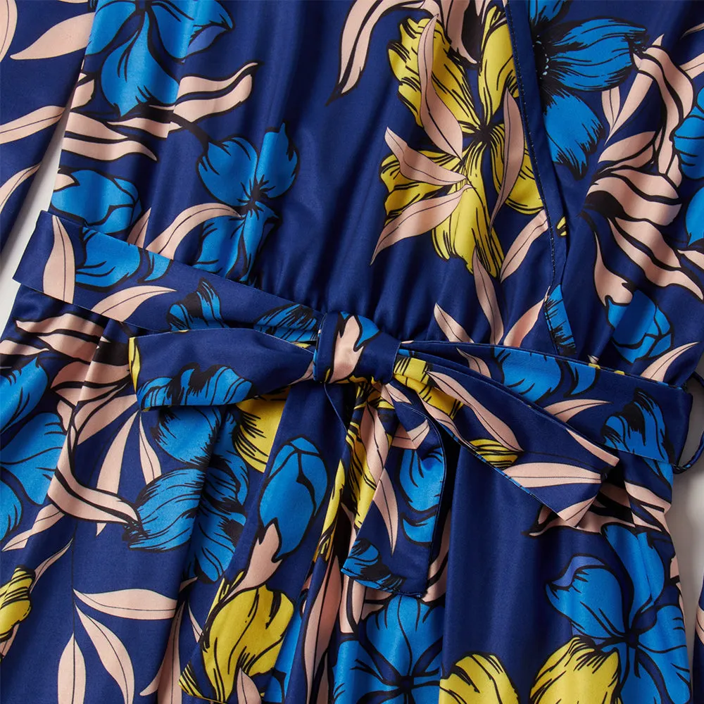 Mom and Daughter Blue Floral Print Dress