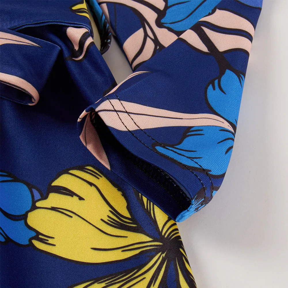 Mom and Daughter Blue Floral Print Dress