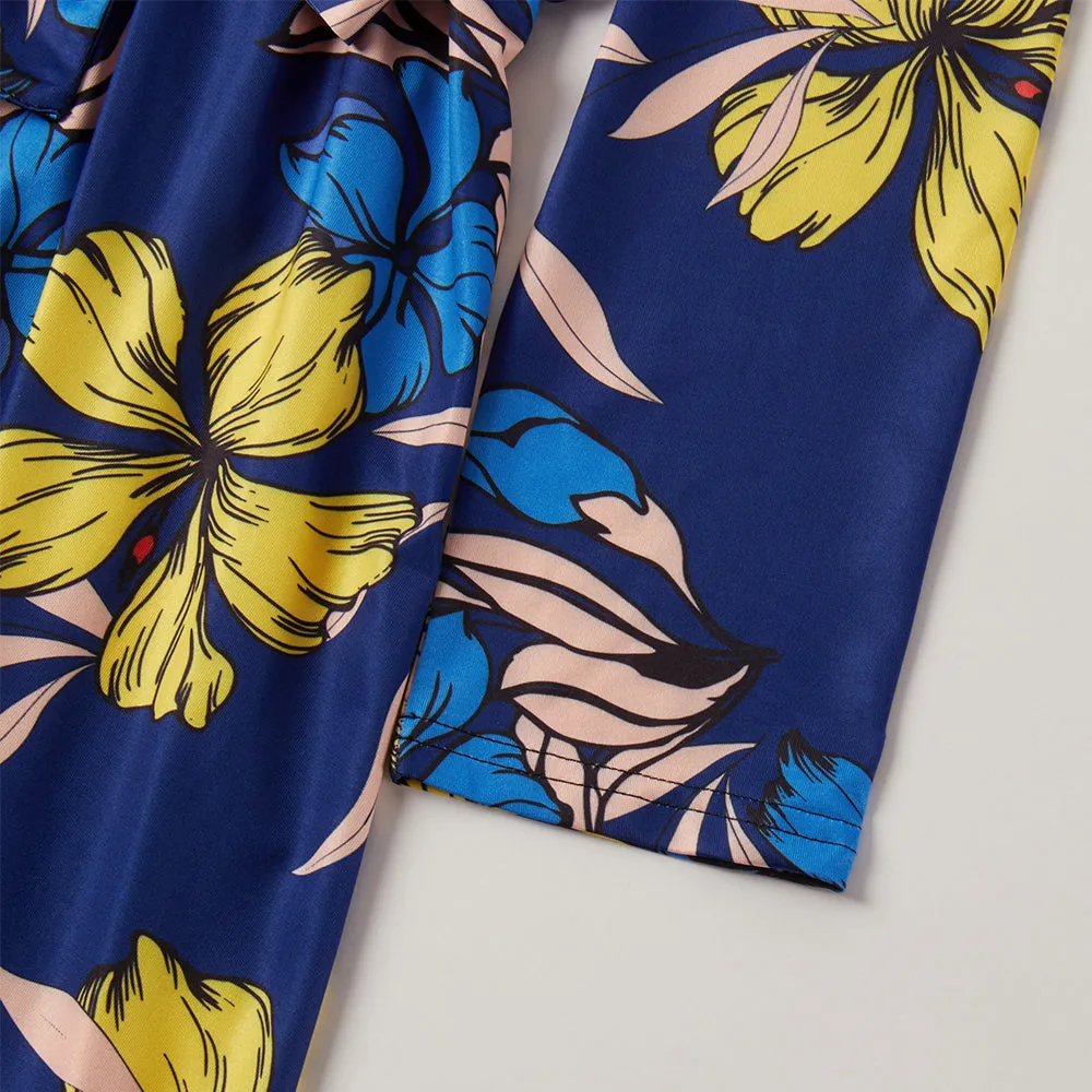 Mom and Daughter Blue Floral Print Dress