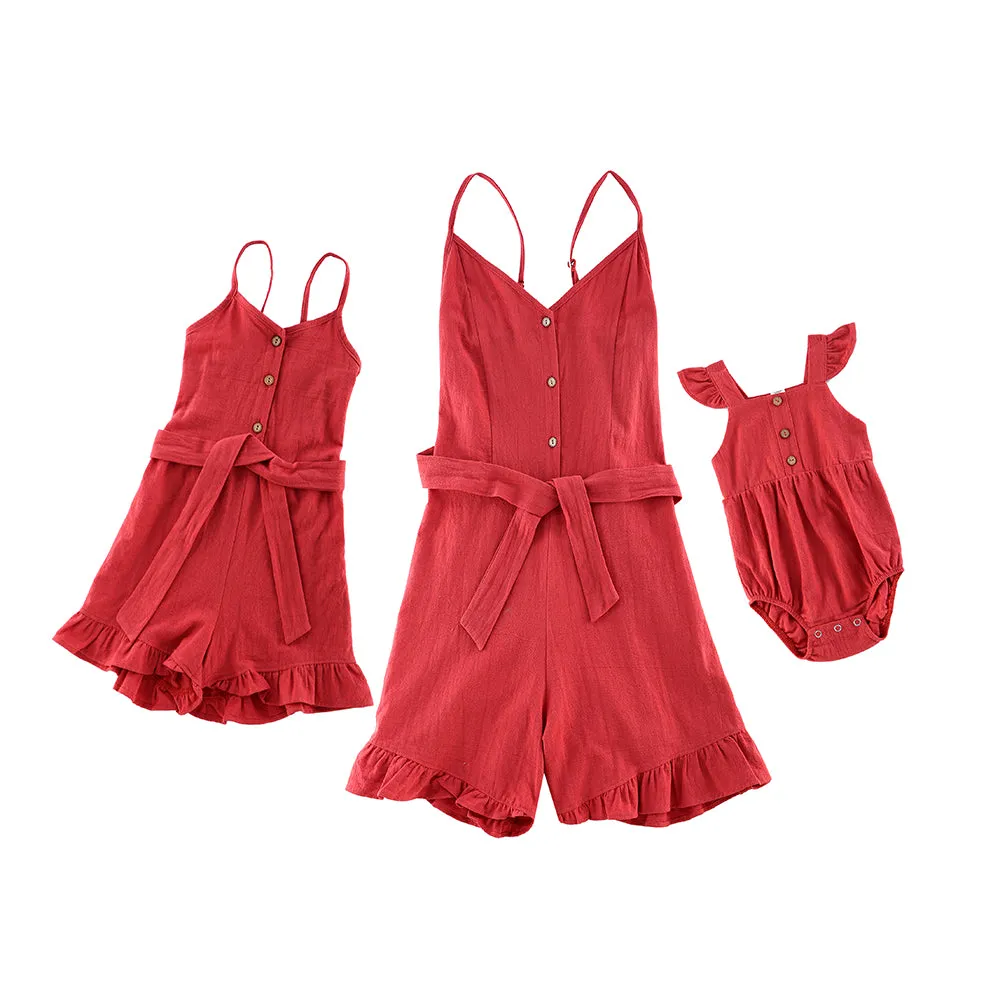 Mom and Me Spaghetti Strap Button Up Jumpsuit