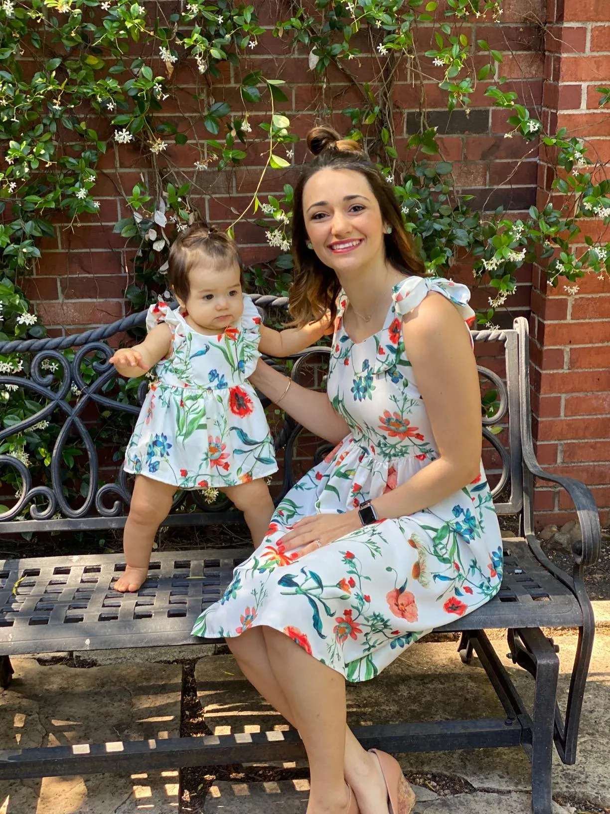 Mommy and Me Floral Printed Dresses Shoulder Straps Bowknot Sleeveless Matching Outfits