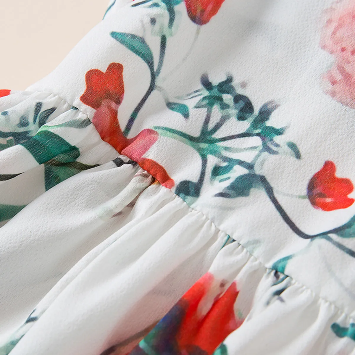 Mommy and Me Floral Printed Dresses Shoulder Straps Bowknot Sleeveless Matching Outfits