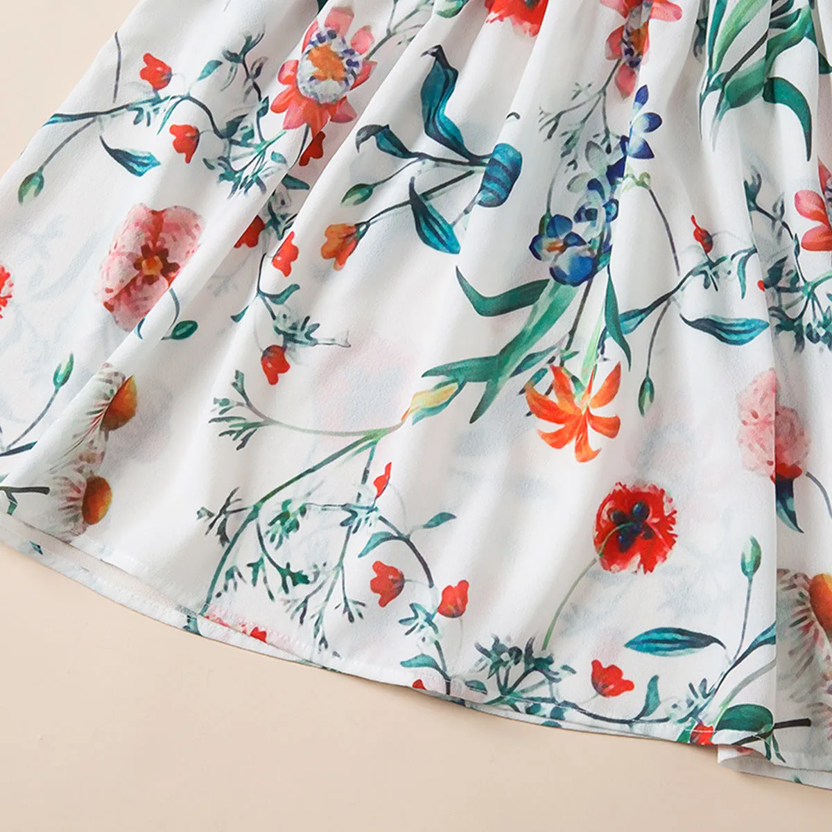Mommy and Me Floral Printed Dresses Shoulder Straps Bowknot Sleeveless Matching Outfits