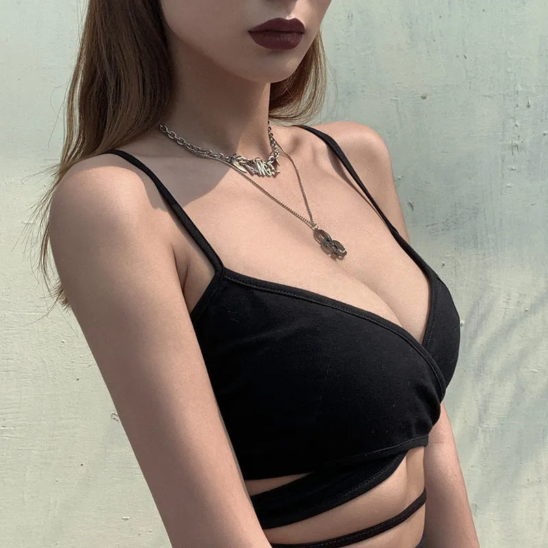 Moon Print Cross Strap Suspender Vest Short Style Crop Top For Women