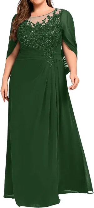 Mother of The Bride Dresses Pleated Sequins Plus Size Formal Evening Dress Lace Appliques Long Chiffon Evening Dress