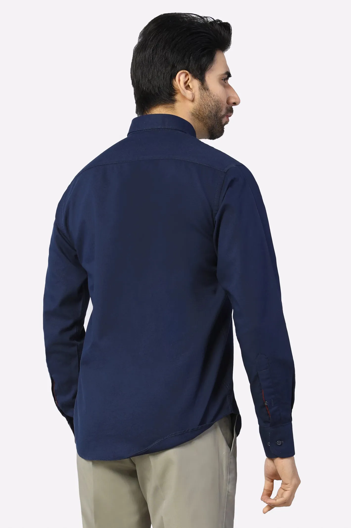 Navy Blue Self Textured Casual Shirt