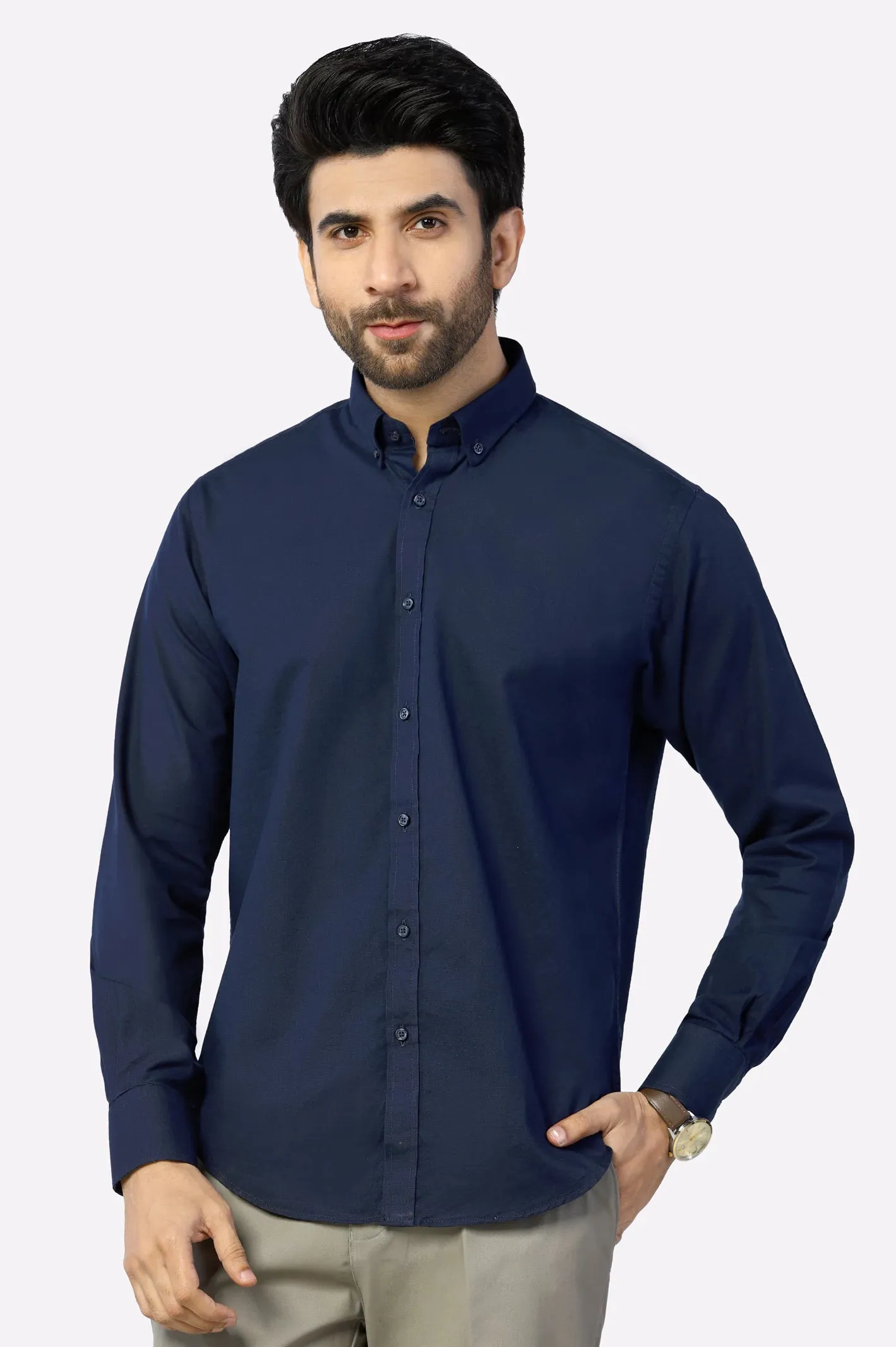 Navy Blue Self Textured Casual Shirt