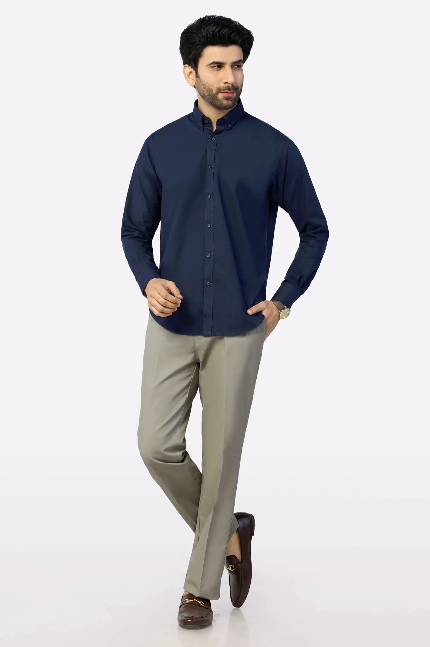 Navy Blue Self Textured Casual Shirt