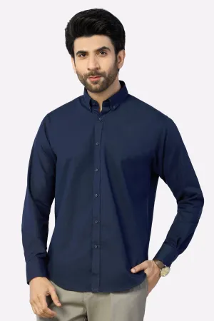 Navy Blue Self Textured Casual Shirt