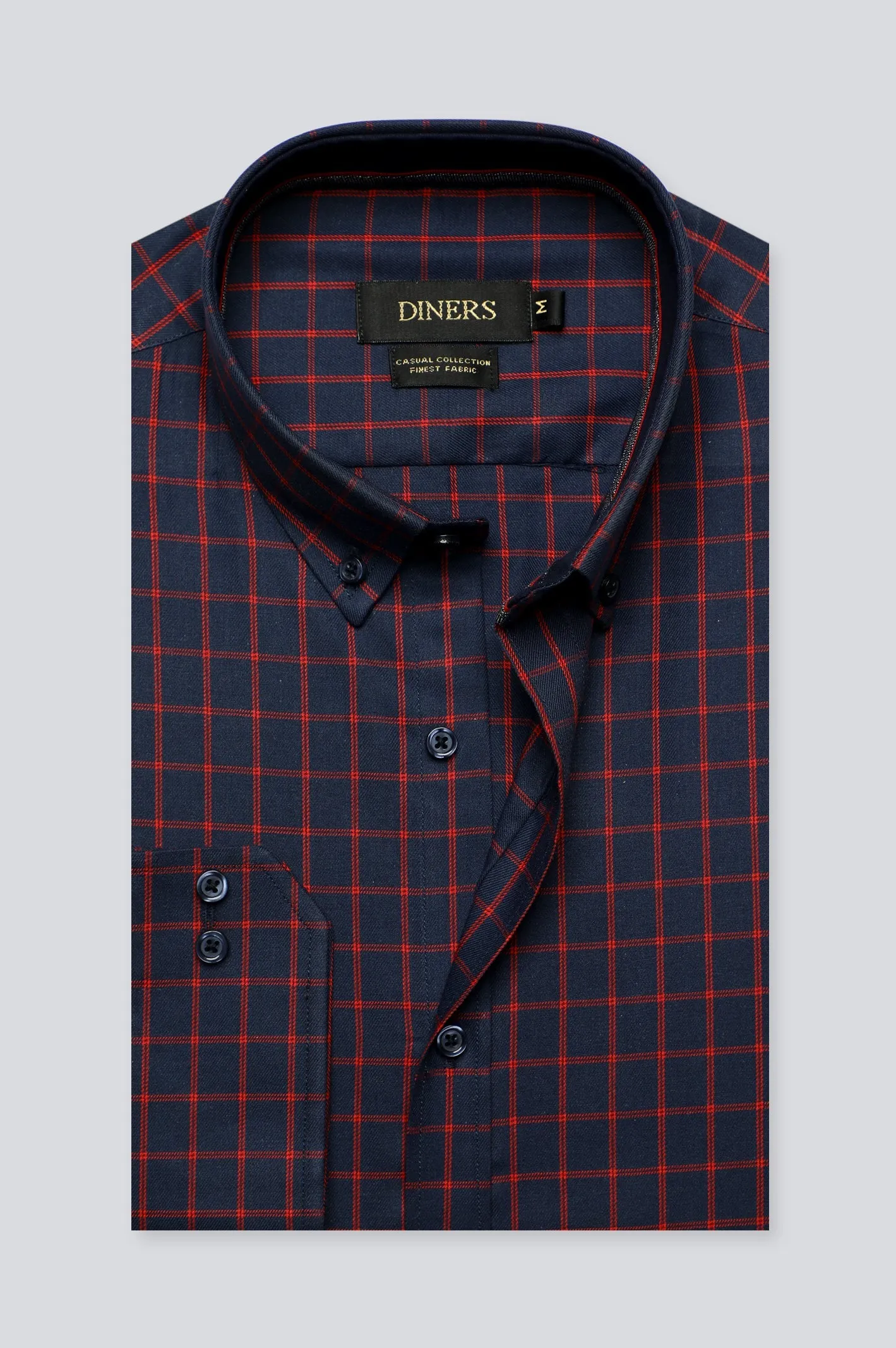 Navy Windowpane Check Casual Shirt