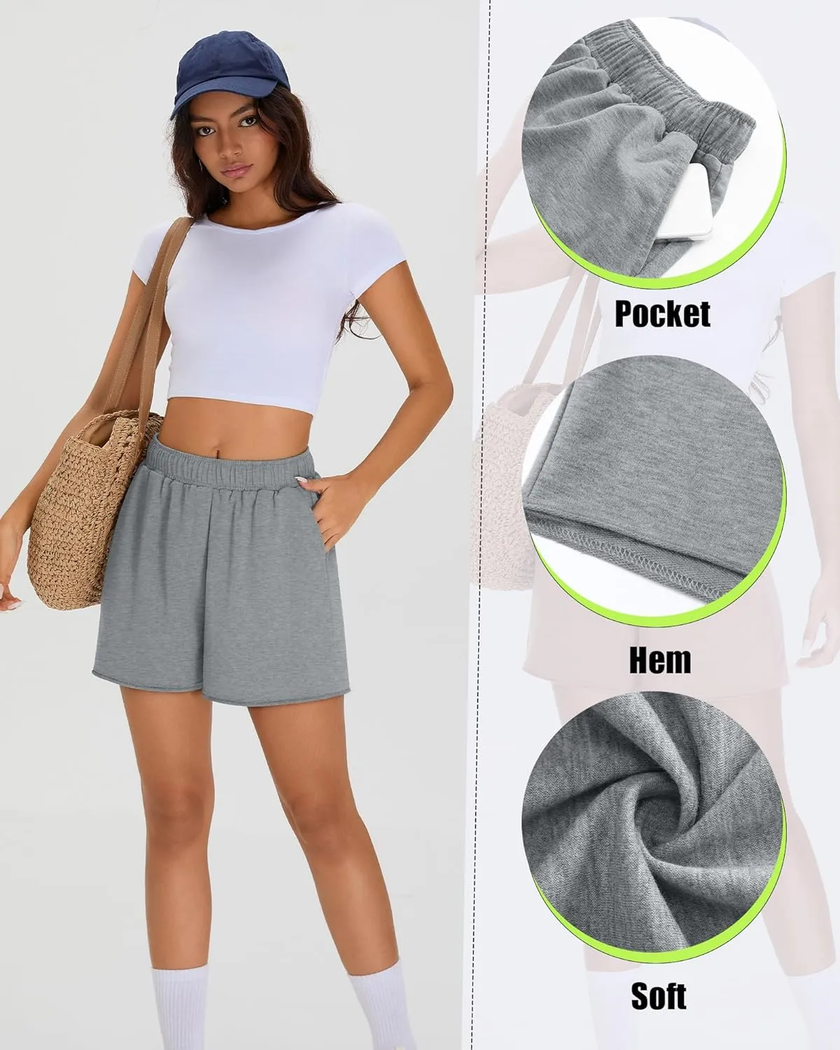 Neer 3 Pack Comfy Drawstring Shorts for Women Summer Lounge Sweat Short Raw Hem Athletic Running Workout Clothes with Pockets
