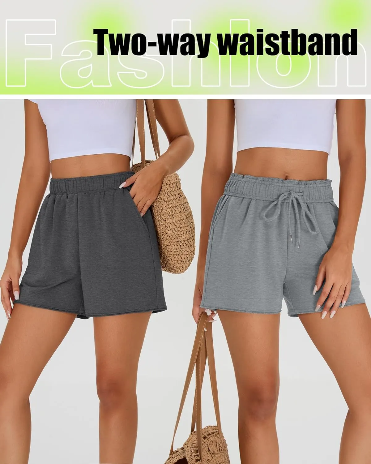 Neer 3 Pack Comfy Drawstring Shorts for Women Summer Lounge Sweat Short Raw Hem Athletic Running Workout Clothes with Pockets