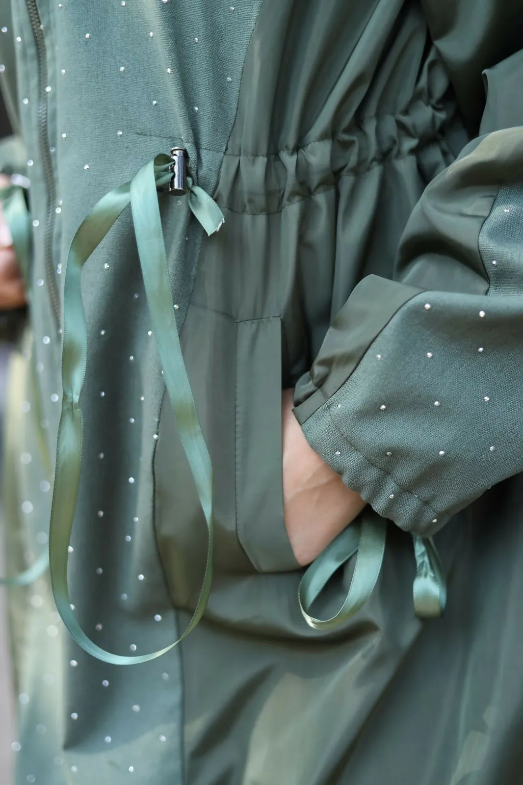 Olive Waterproof jacket X Linen and studs