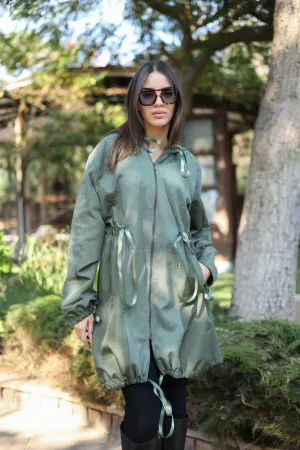 Olive Waterproof jacket X Linen and studs