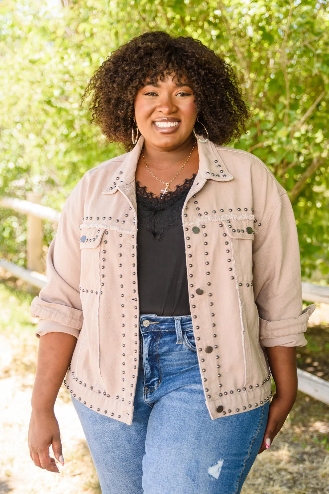 Outdoor Scenery Studded Denim Jacket - Andree by Unit