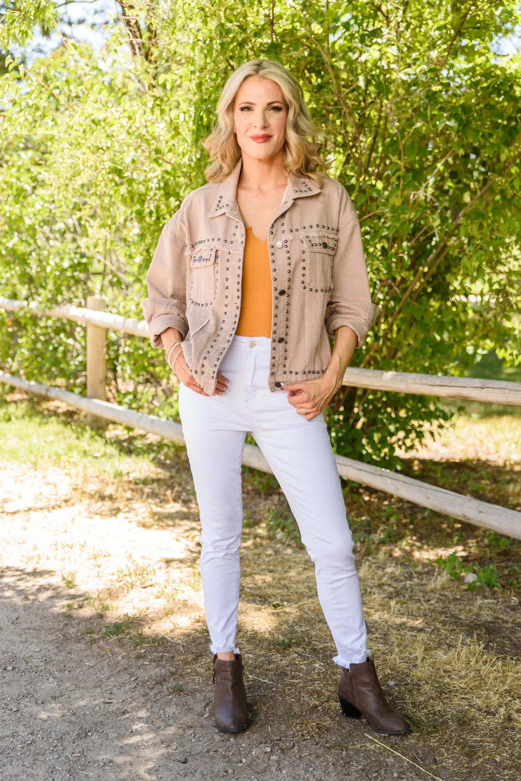 Outdoor Scenery Studded Denim Jacket - Andree by Unit