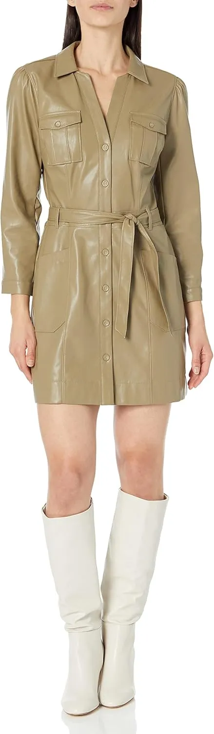 PAIGE Women's Karmine Vegan Leather Button Down Mini Dress in Black