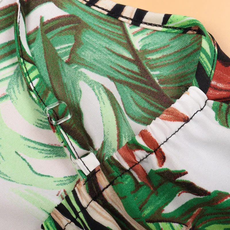 Plant Print Sleeveless Mom and aughter Matching Jumpsuits
