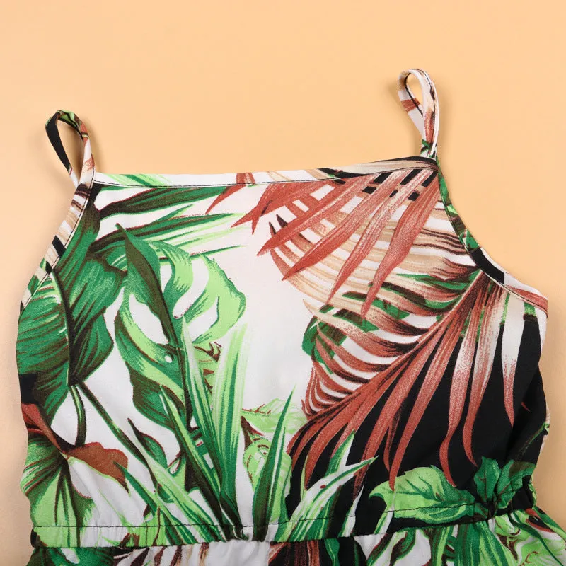 Plant Print Sleeveless Mom and aughter Matching Jumpsuits