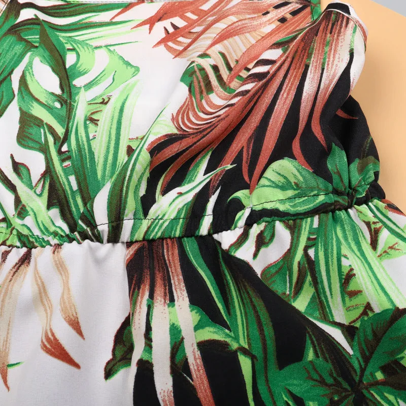 Plant Print Sleeveless Mom and aughter Matching Jumpsuits