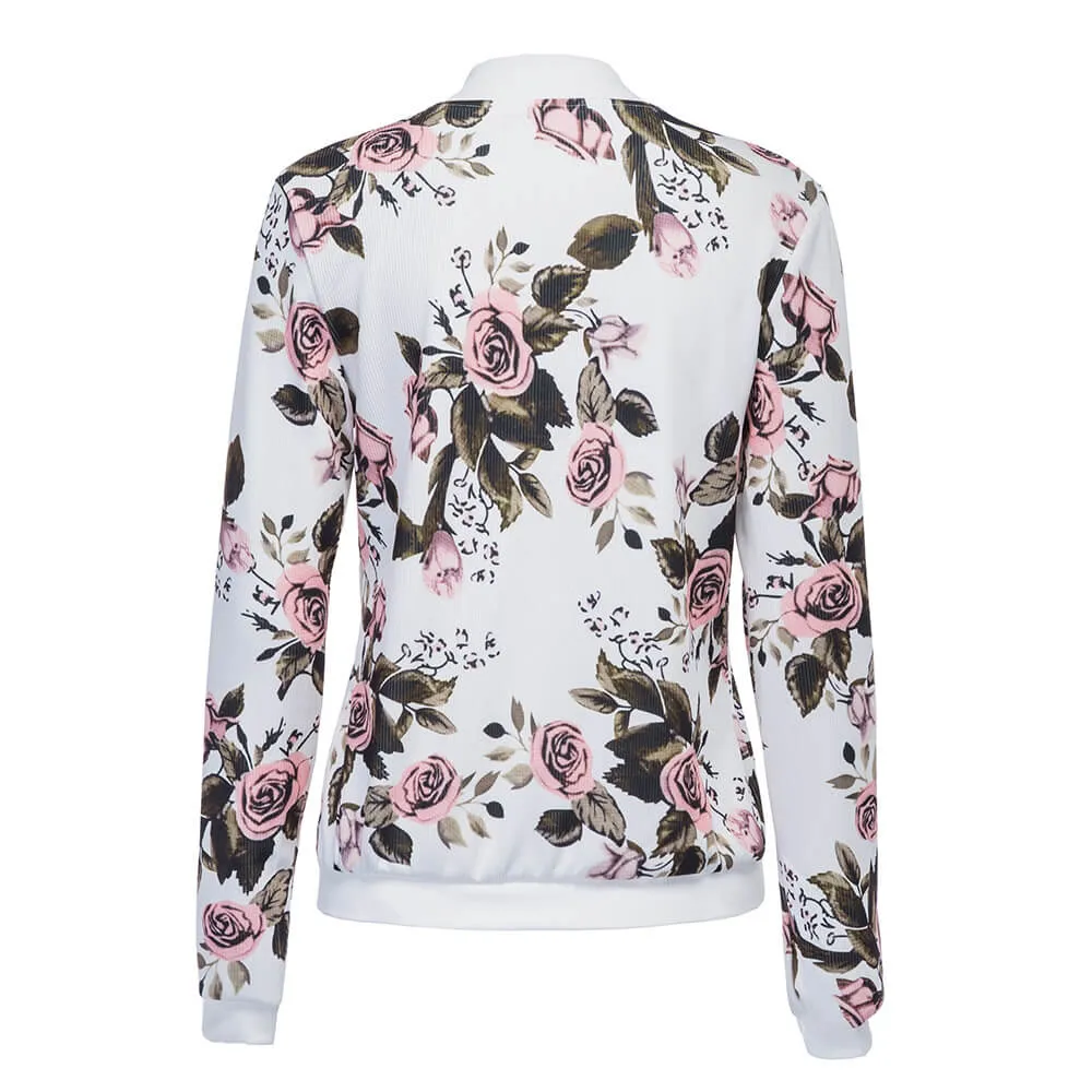 Print Zipper Flowers Print Short Coat