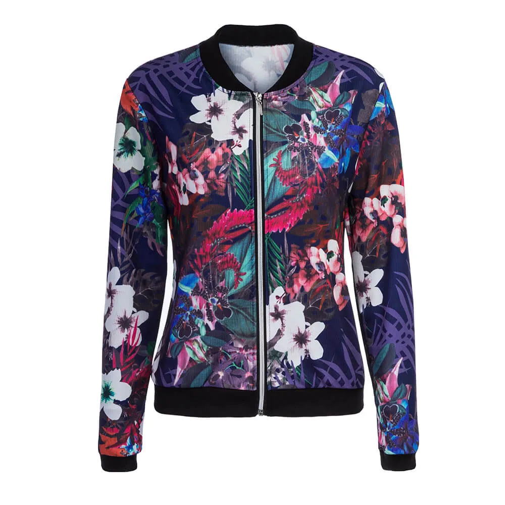 Print Zipper Flowers Print Short Coat