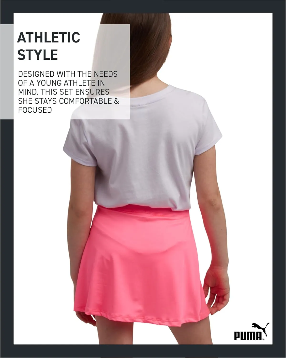 PUMA Girls Active Skirt Set- 2 Piece Active Skort and Short Sleeve Athletic T-Shirt - Sporty Girls Summer Outfits Set (7-14)