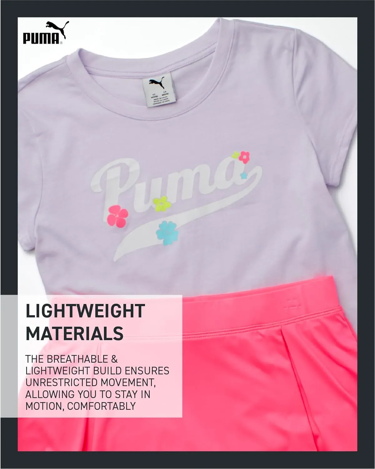 PUMA Girls Active Skirt Set- 2 Piece Active Skort and Short Sleeve Athletic T-Shirt - Sporty Girls Summer Outfits Set (7-14)