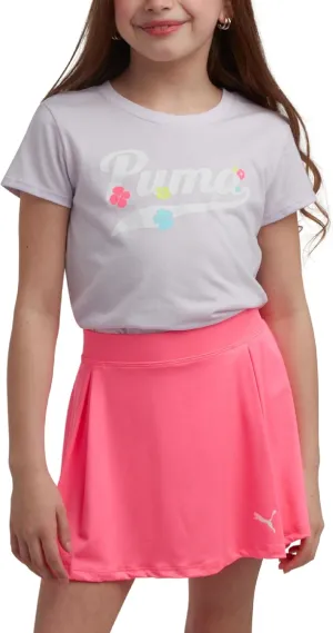 PUMA Girls Active Skirt Set- 2 Piece Active Skort and Short Sleeve Athletic T-Shirt - Sporty Girls Summer Outfits Set (7-14)