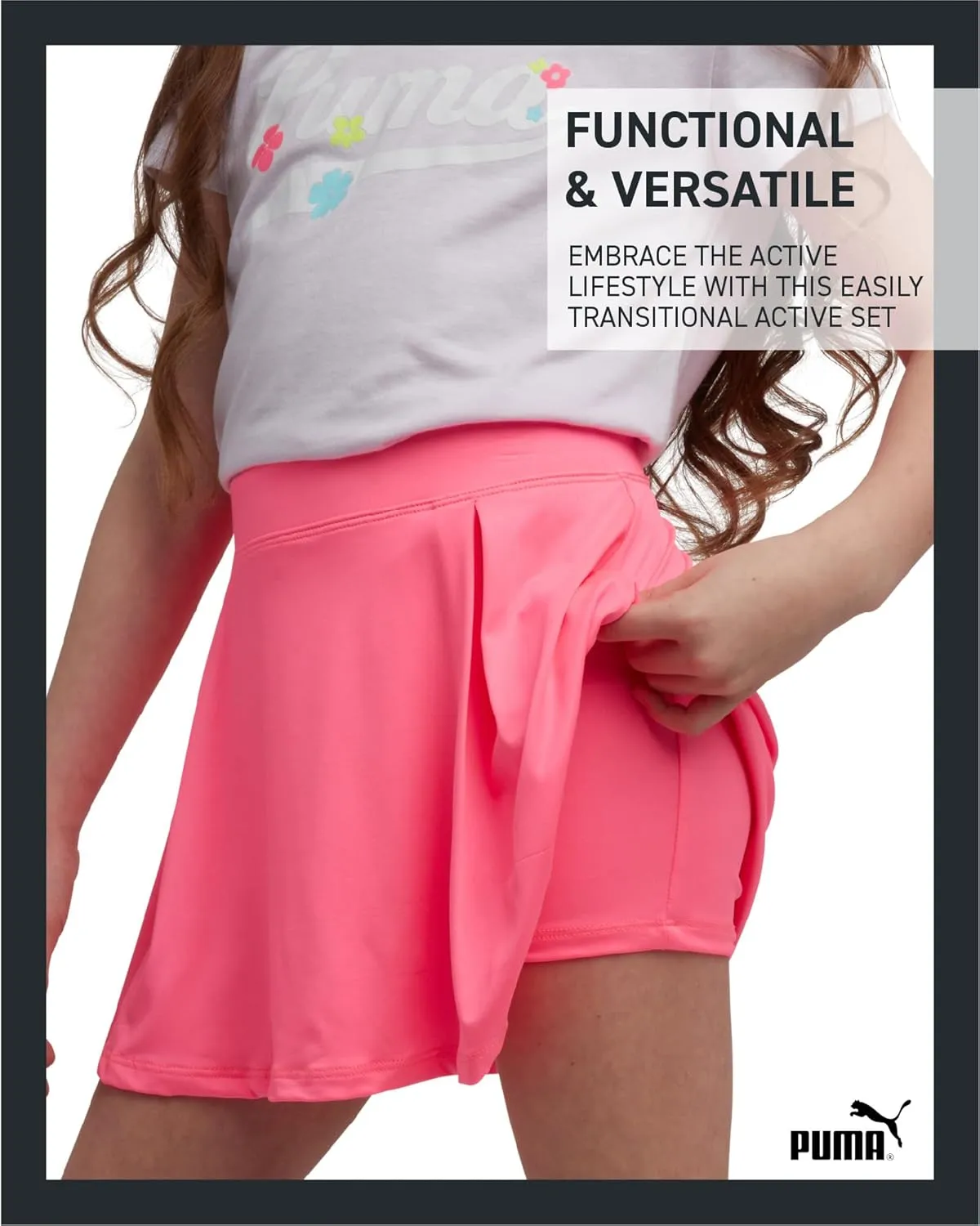 PUMA Girls Active Skirt Set- 2 Piece Active Skort and Short Sleeve Athletic T-Shirt - Sporty Girls Summer Outfits Set (7-14)