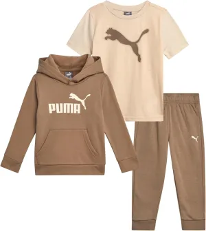 PUMA Toddler Boys' Activewear Set - 3 Piece Active Fleece T-Shirt, Hoodie Sweatshirt, and Jogger Pants Set for Boys (12M-4T)