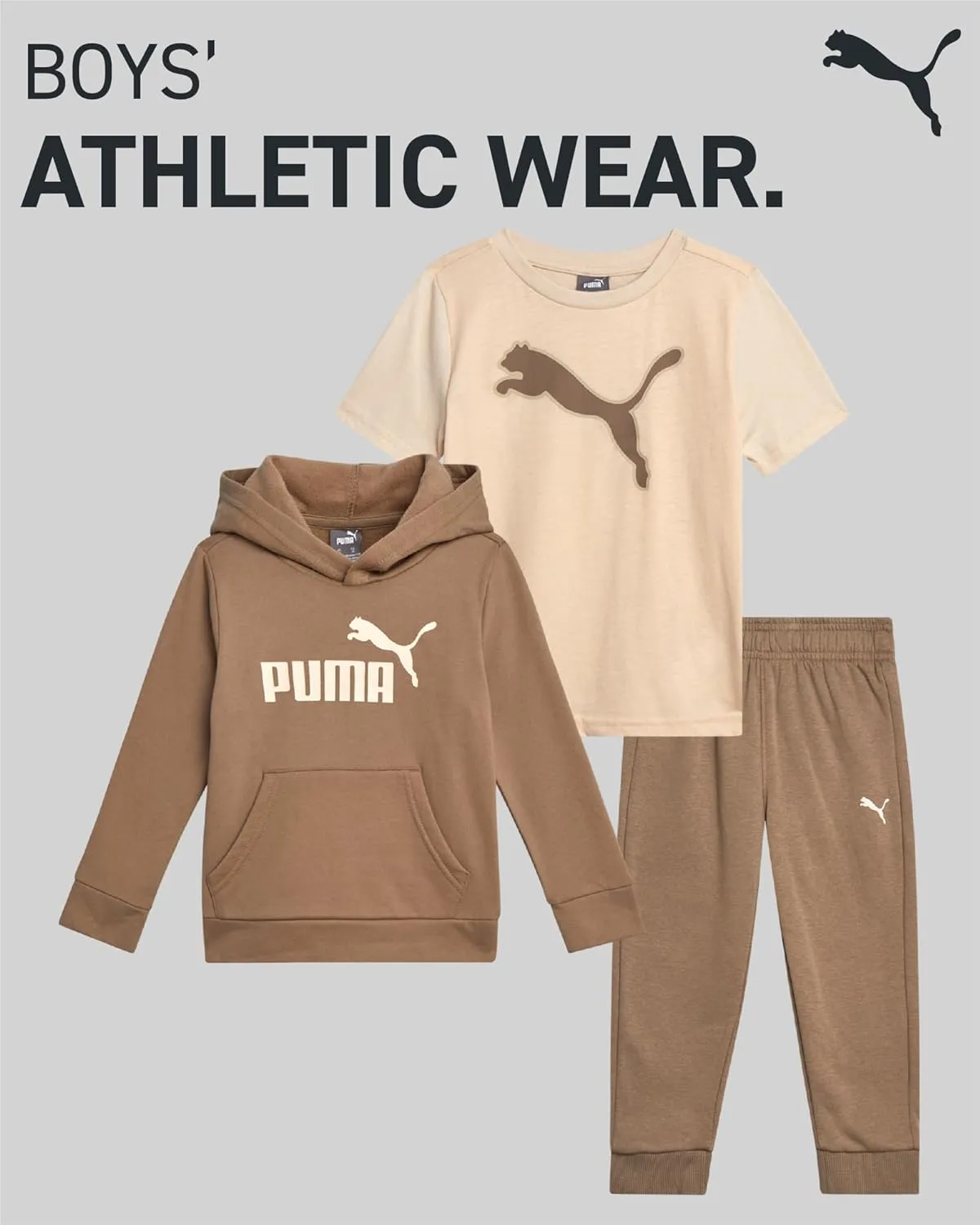 PUMA Toddler Boys' Activewear Set - 3 Piece Active Fleece T-Shirt, Hoodie Sweatshirt, and Jogger Pants Set for Boys (12M-4T)