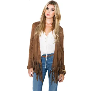 Pure Color Tassel Irregular Long Sleeves Short Coat