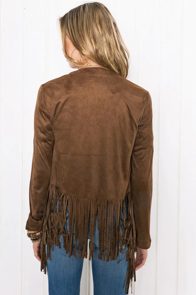 Pure Color Tassel Irregular Long Sleeves Short Coat