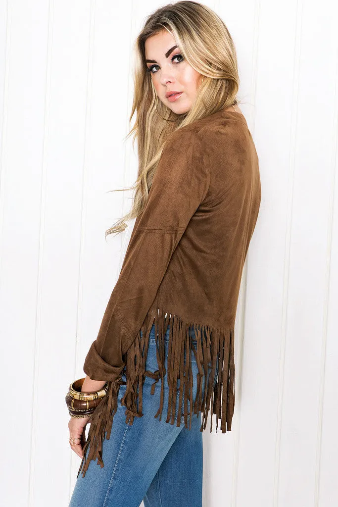 Pure Color Tassel Irregular Long Sleeves Short Coat