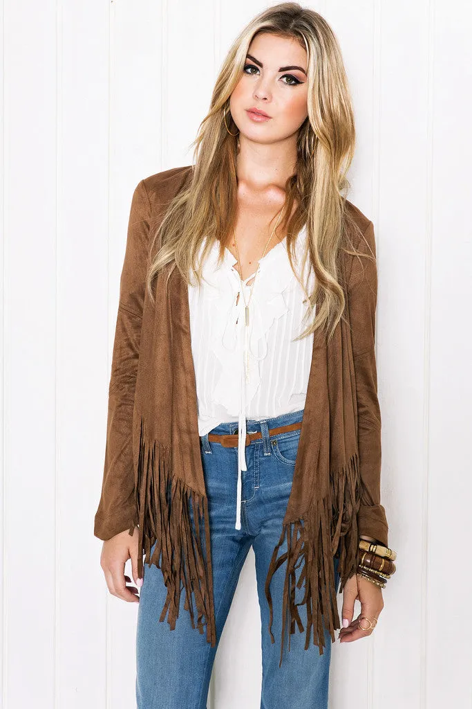 Pure Color Tassel Irregular Long Sleeves Short Coat