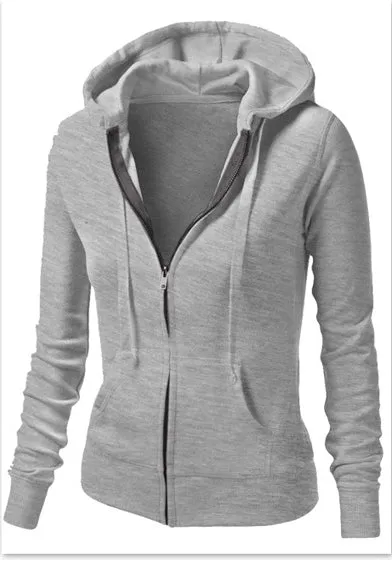 Pure Color Zipper Slim Hooded Coat