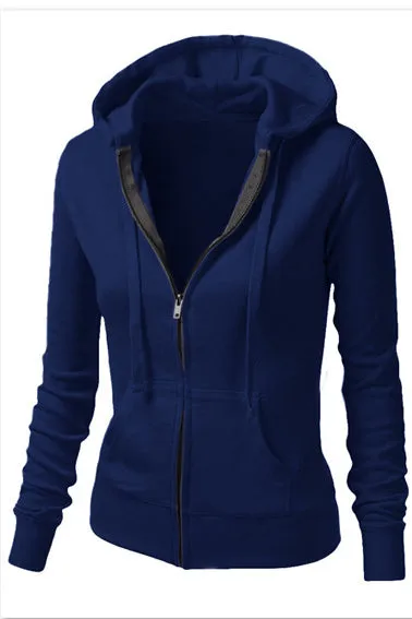 Pure Color Zipper Slim Hooded Coat