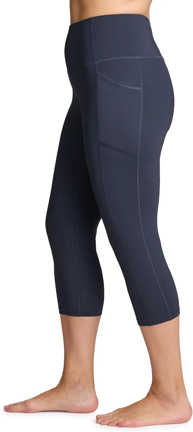 RBX Activewear Plus Size Legging for Women in Capri Length High Waist Squat Proof Running Yoga Pants with Pockets