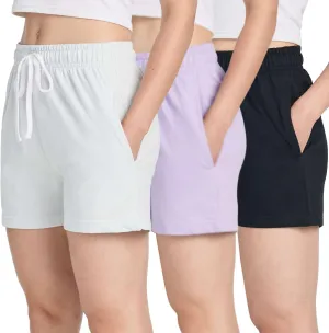 Real Essentials 3 Pack: Womens Cotton French Terry Shorts Pockets - Casual Athletic Lounge (Available in Plus)