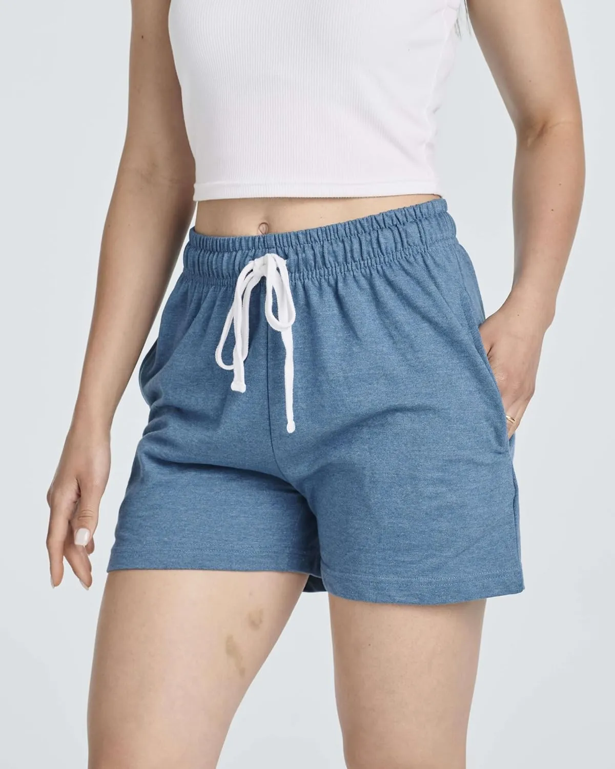 Real Essentials 3 Pack: Womens Cotton French Terry Shorts Pockets - Casual Athletic Lounge (Available in Plus)