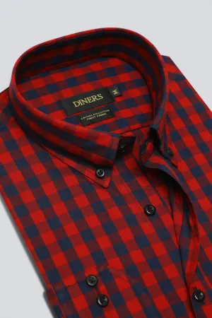 Red Gingham Check Casual Shirt