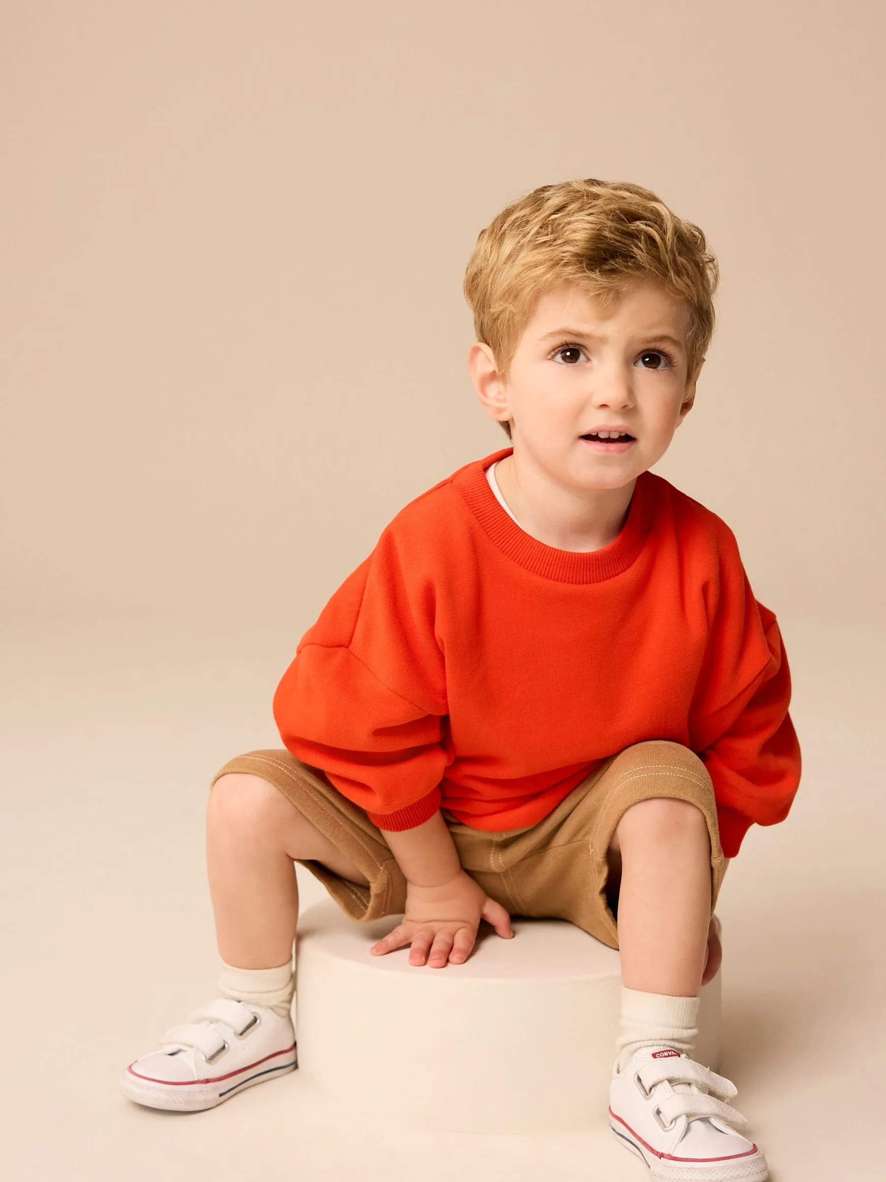 Red/ Tan Brown Sweatshirt and Carpenter Shorts Set (3mths-7yrs)