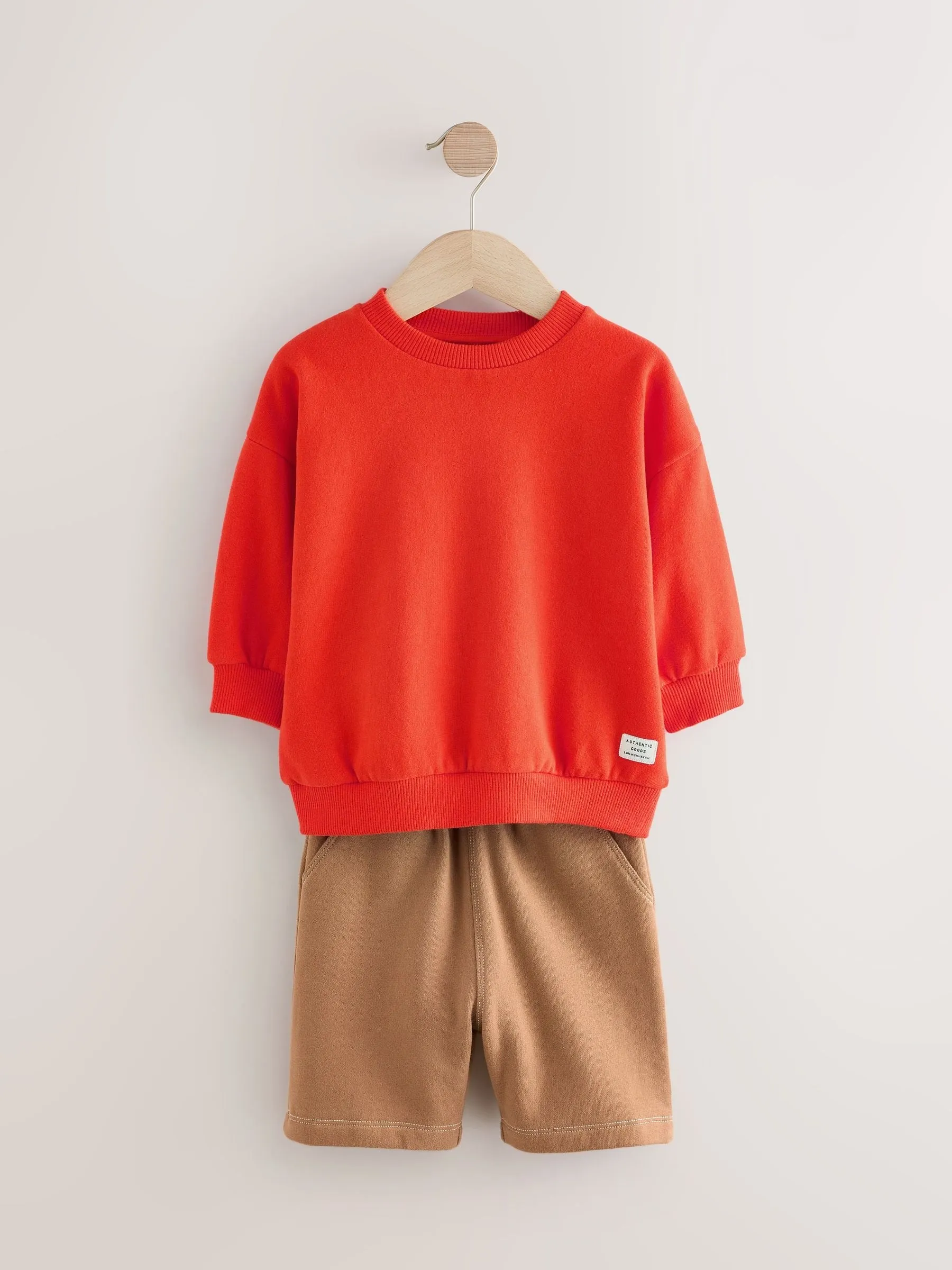 Red/ Tan Brown Sweatshirt and Carpenter Shorts Set (3mths-7yrs)