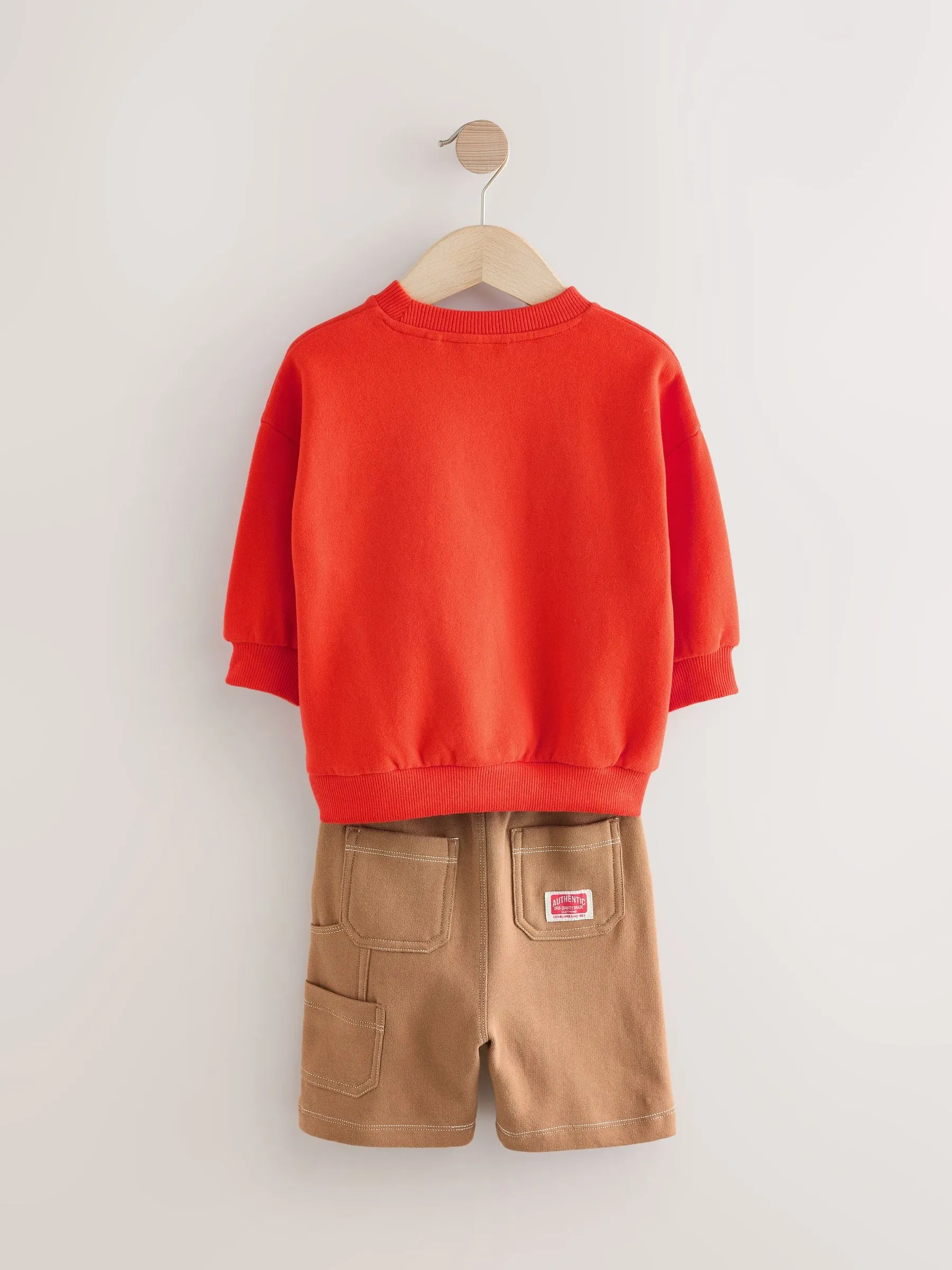 Red/ Tan Brown Sweatshirt and Carpenter Shorts Set (3mths-7yrs)